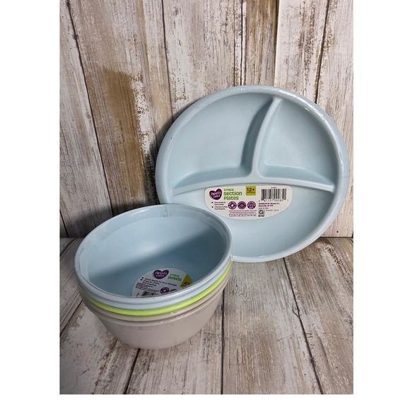 Parents Choice 2 Piece Section Plates and 3 Piece Bowls Baby Toddler Feeding Set - Picture 4 of 4